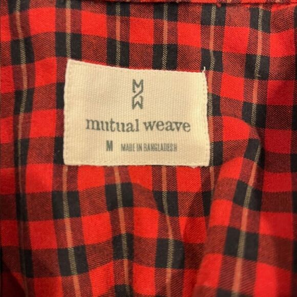 Mutual Weave Red Black Men's Plaid Button Front Shirt Stretch Size Medium - Picture 5 of 10